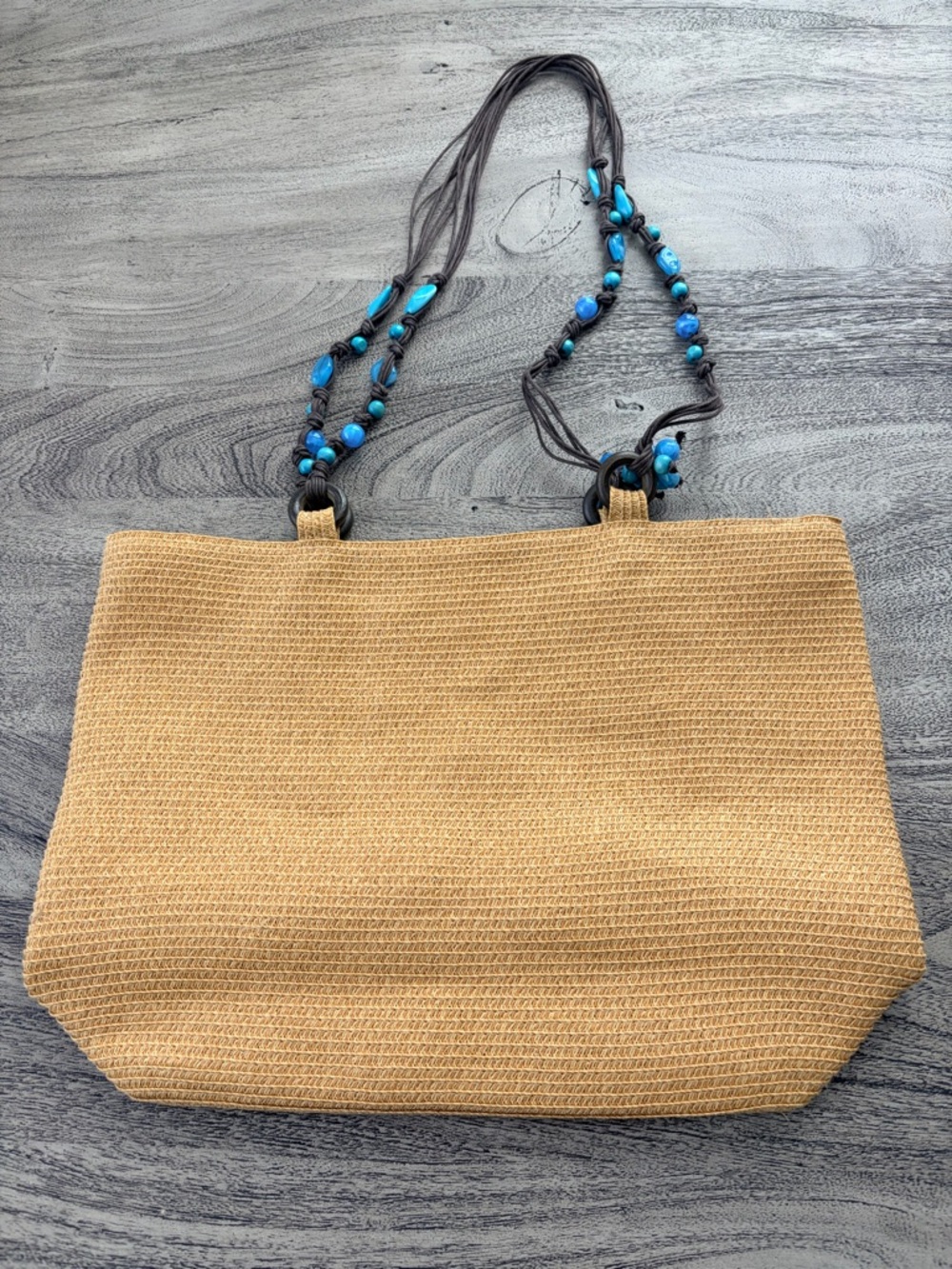 Boho Woven Summer Tote Bag with Vibrant Beading Detail